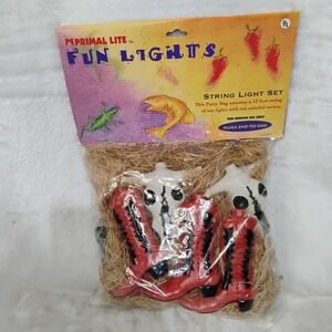 Primal Lite Vtg 1999 Cowboy Boot Steer Skull String Light Set 12ft 10 Lights A